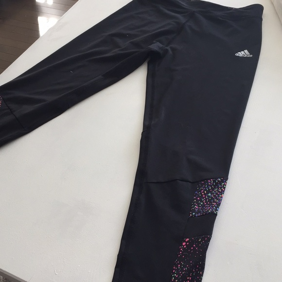 Black adidas pants, with colourful bottom pattern - Picture 1 of 4